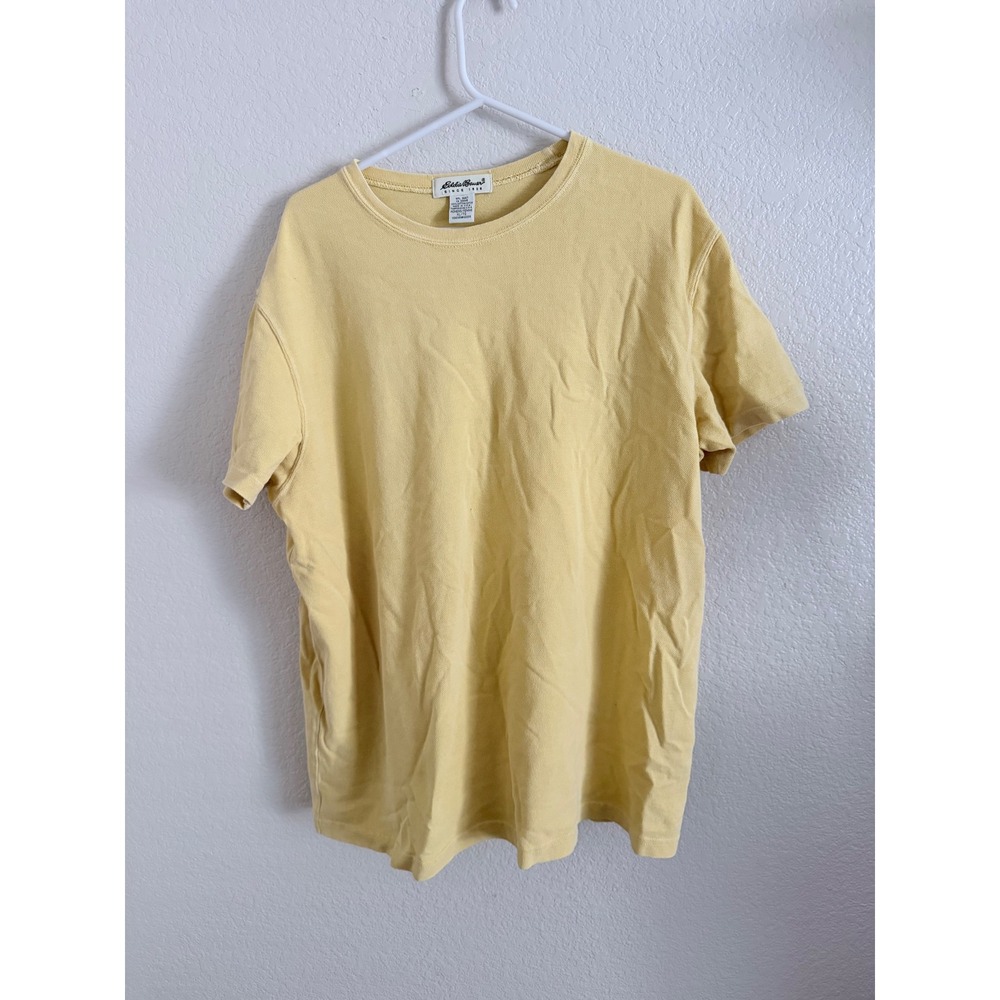 Eddie Bauer Womens Yellow Short Sleeve Cotton T-Shirt XL Made in USA
